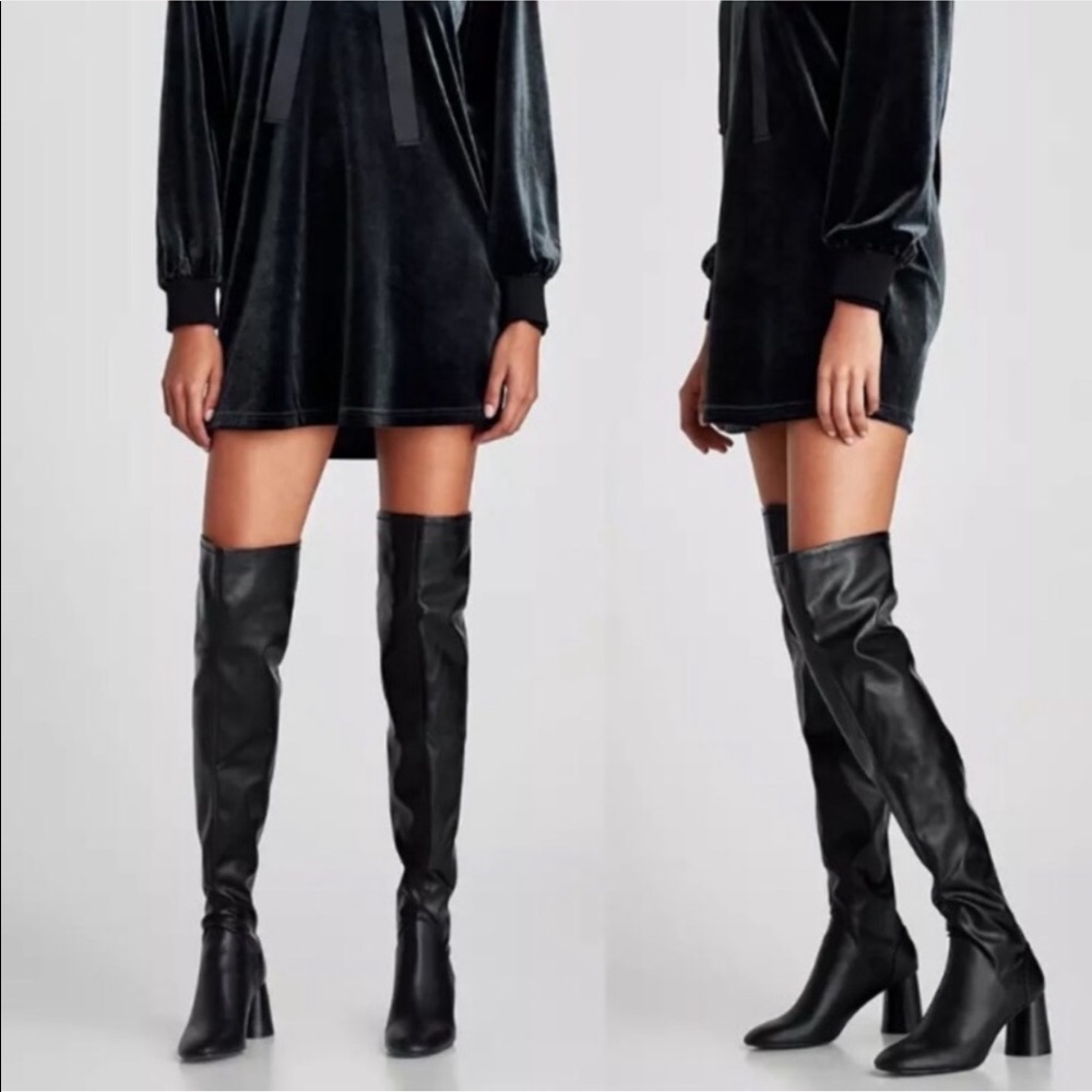 Zara Black Over The Knee Thigh High Heeled Boots